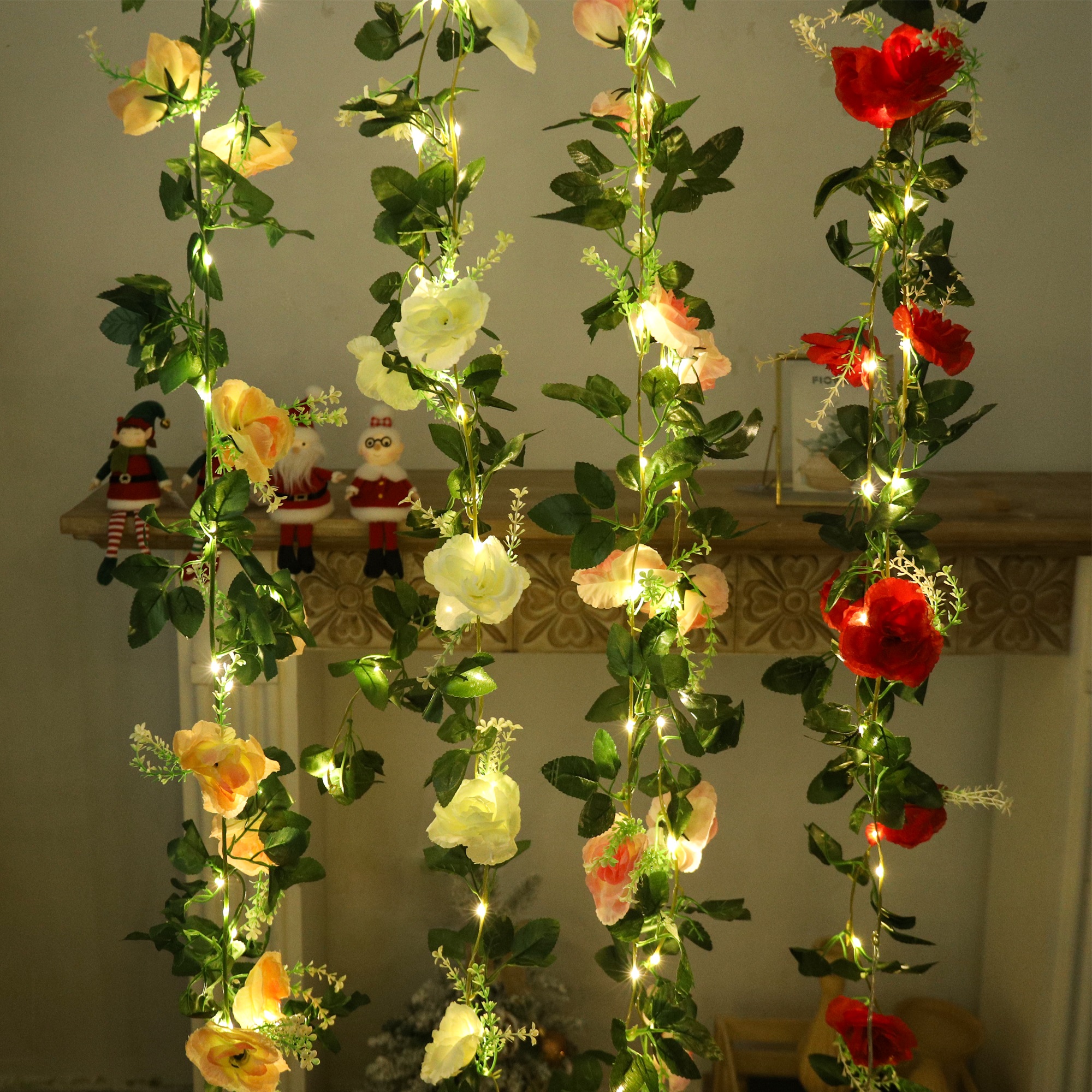 Christmas Wreath Fake - Rose LED Vine Light String Artificial