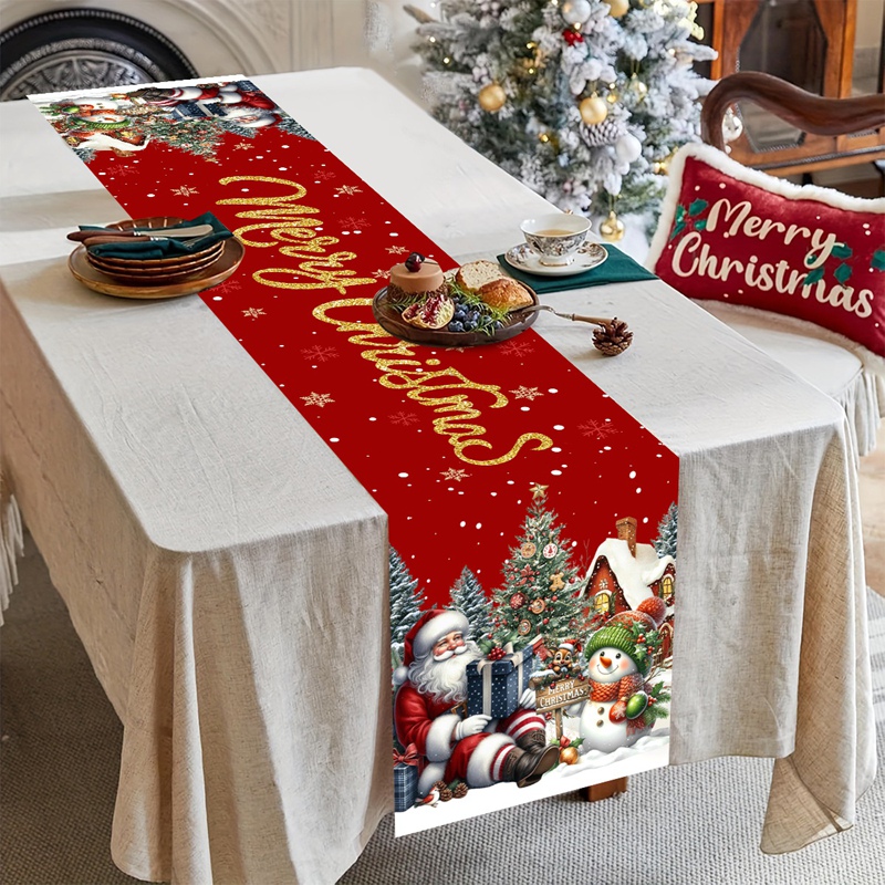 Christmas Santa Snowman Table  - đánh giá và giá Christmas Table Runner