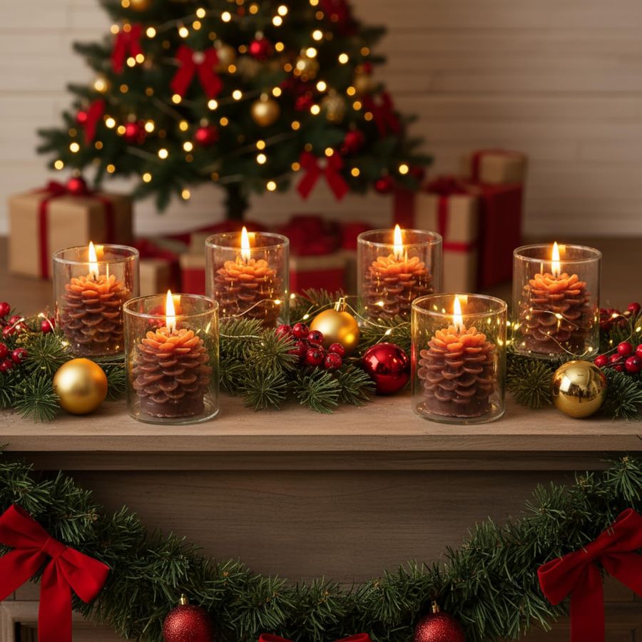 6 Sets Pine Cone Candles Flamm - đánh giá và giá Holiday Candle Set