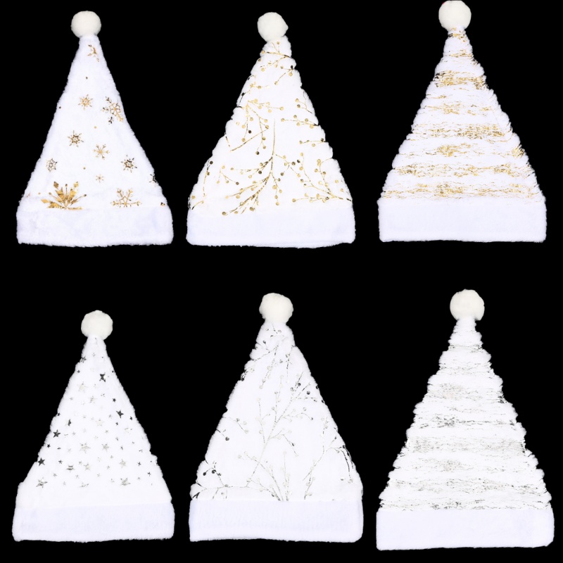 White Plush Christmas Hat Gold - đánh giá và giá Santa Hat Plush