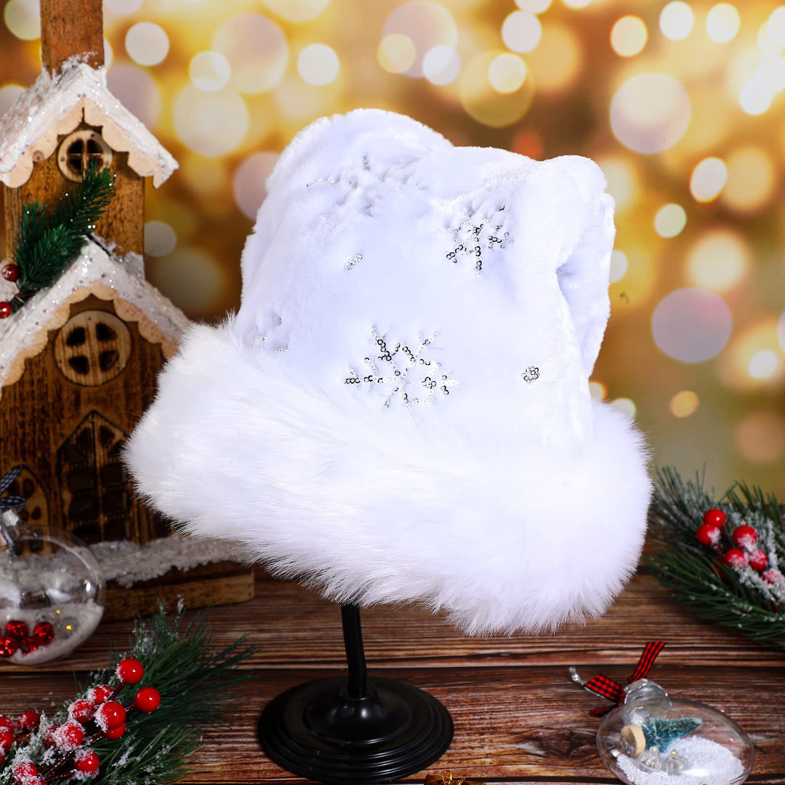White Plush Christmas Hat Gold - đánh giá và giá Santa Hat Plush