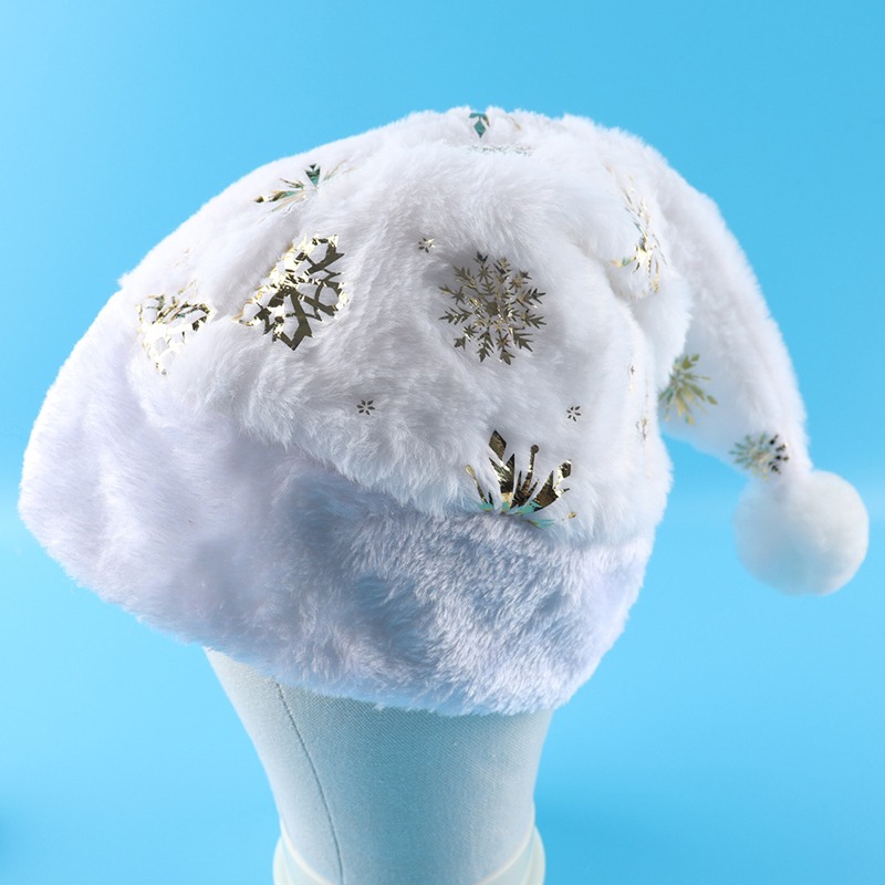 White Plush Christmas Hat Gold - đánh giá và giá Santa Hat Plush