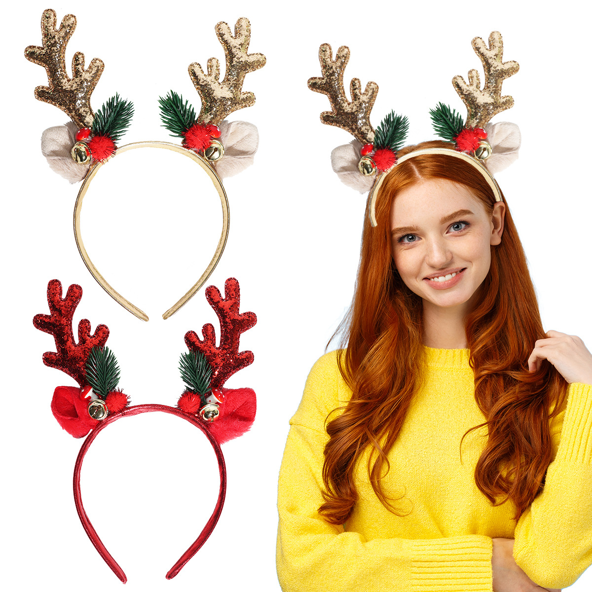 1/2pcs Christmas Glitter Deer  - đánh giá và giá Reindeer Antlers Headband