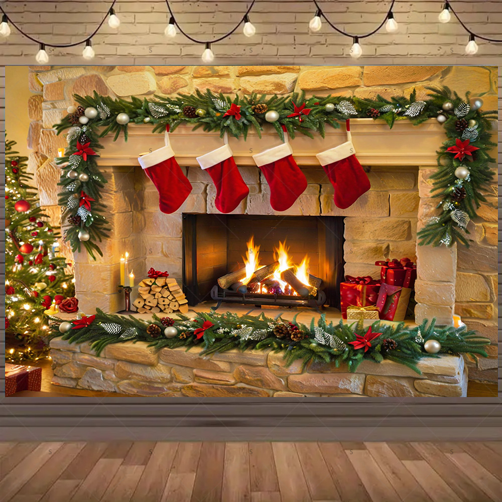 Christmas Photography Backdrop - đánh giá và giá Christmas Stocking Hanging