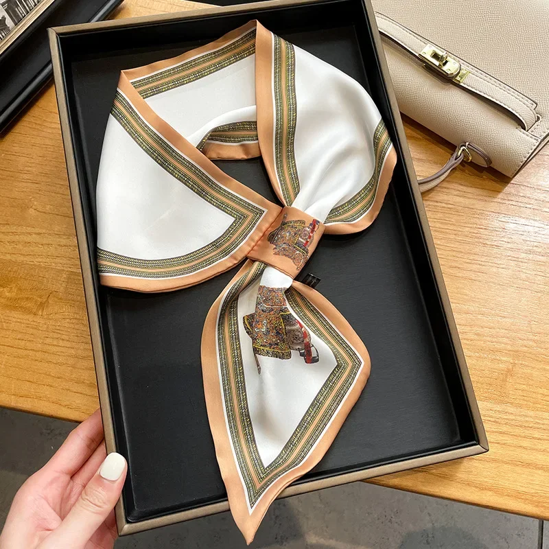Retro Print Skinny Silk Scarfs - đánh giá và giá Ribbon Bow Gift