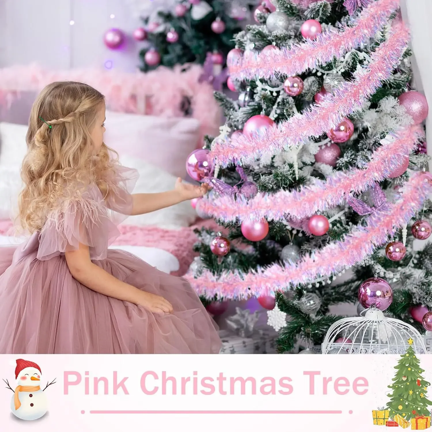 2M Pink Christmas Tinsel Garla - đánh giá và giá Tinsel Garland Decoration
