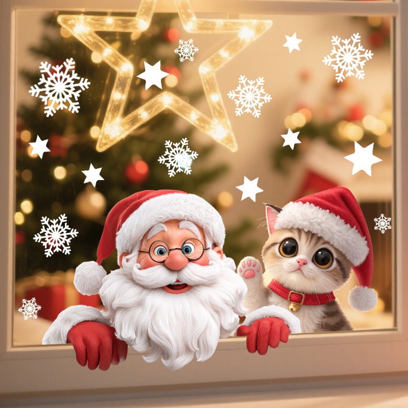 Kitten Santa Claus Window Stic - đánh giá và giá Snowflake Window Decal