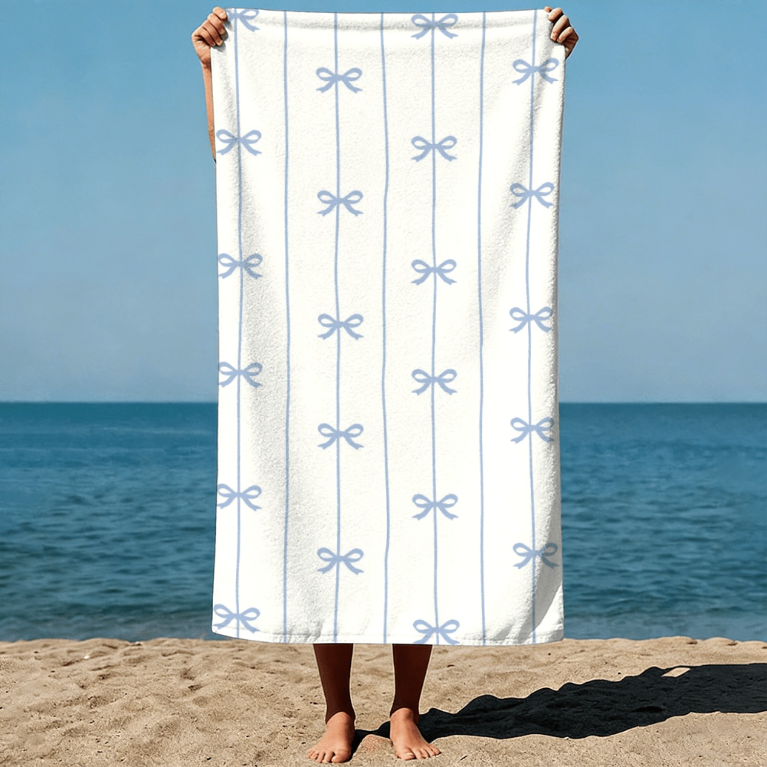1pc Summer Beach Towel Blue Ri - đánh giá và giá Ribbon Bow Gift