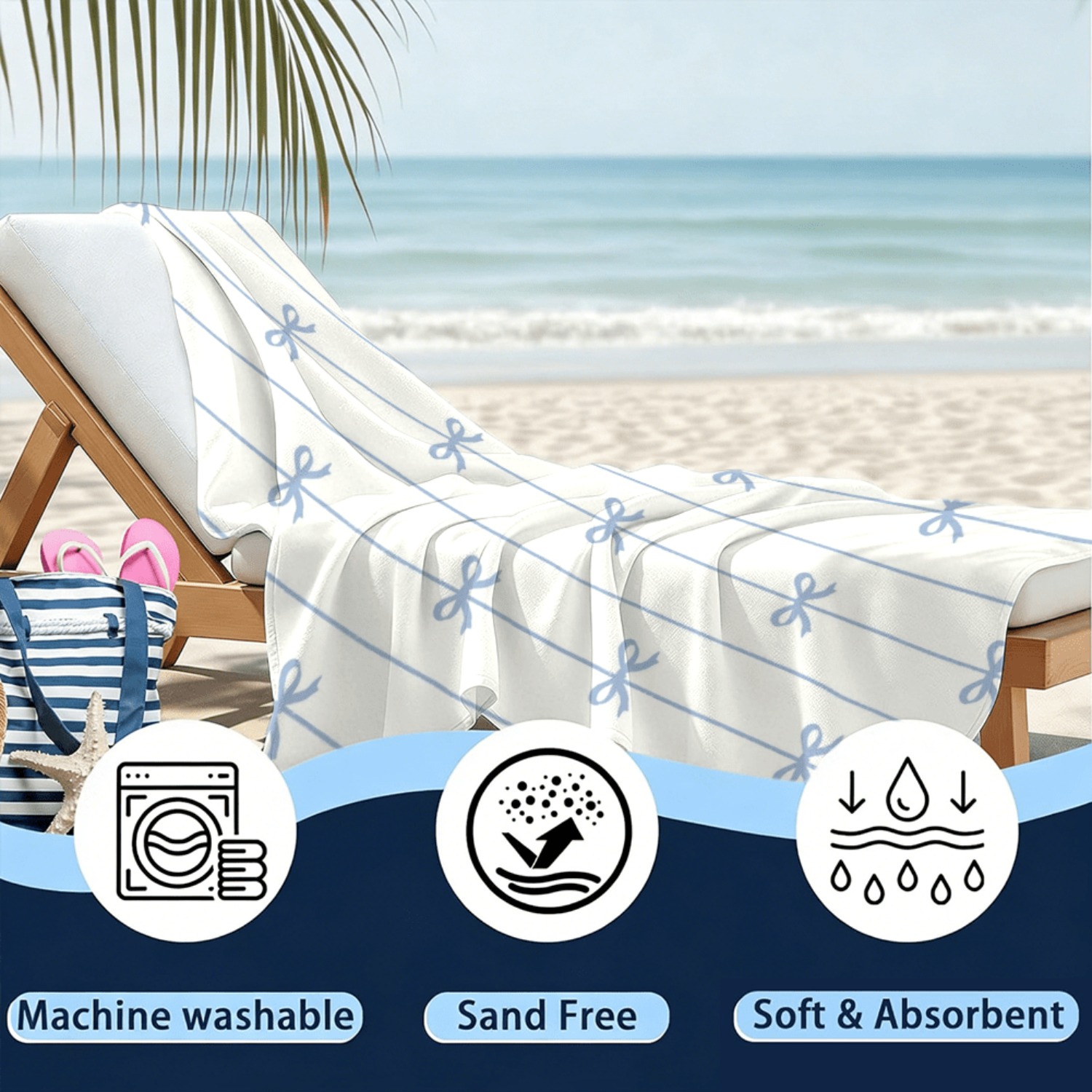 1pc Summer Beach Towel Blue Ri - đánh giá và giá Ribbon Bow Gift