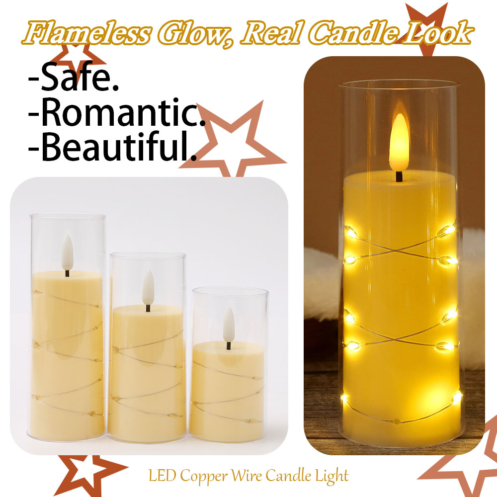 3pcs/set LED Copper Wire Flame - đánh giá và giá Holiday Candle Set