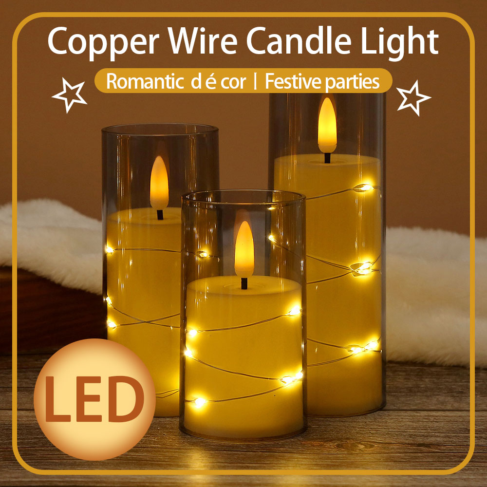 3pcs/set LED Copper Wire Flame - đánh giá và giá Holiday Candle Set